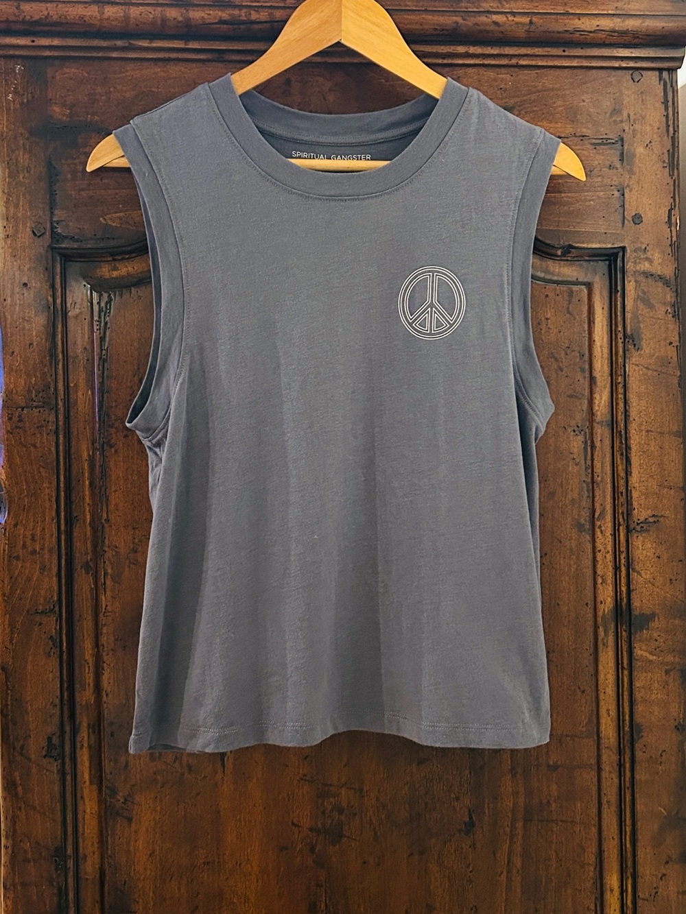 Spiritual Gangster Charcoal Gray Peace Logo Muscle Tee